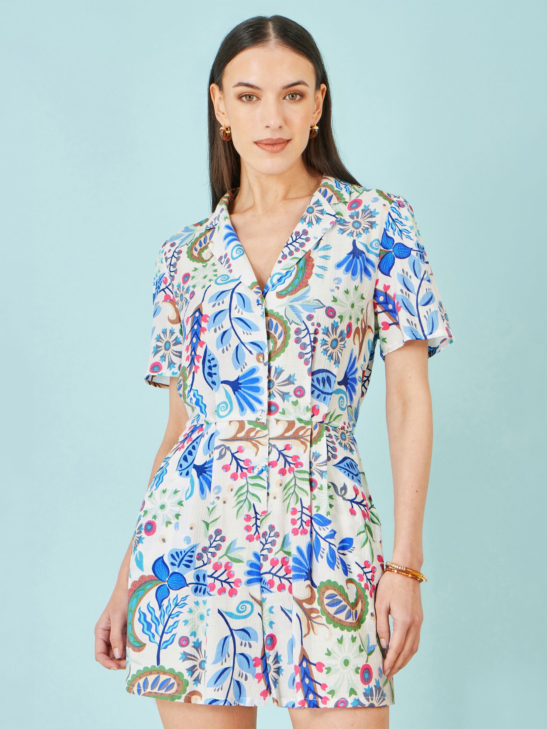 Yumi Blue Paisley Retro Print Playsuit - Image 5 of 5